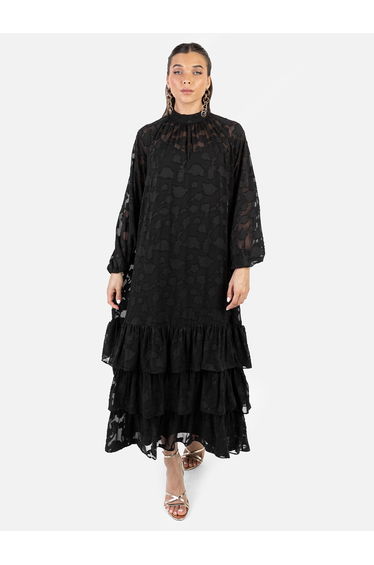 Anaya With Love Recycled Black Floral Burnout Long Sleeve Trapeze Midaxi Dress