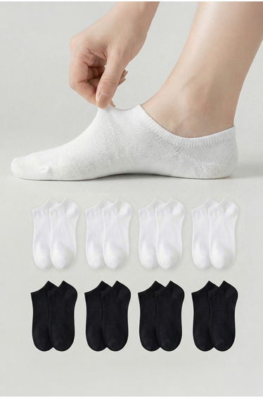 Black-White 8-Piece Plain Jacquard Knitted Socks