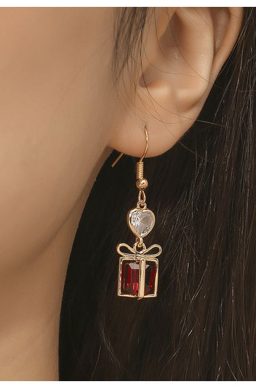 Gold Trim Red Crystal Gift Box Earrings