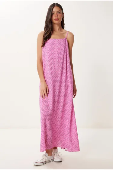 Women's Pink Strappy Summer Viscose Dress