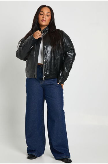 Plus Faux Leather Oversized Jacket - black