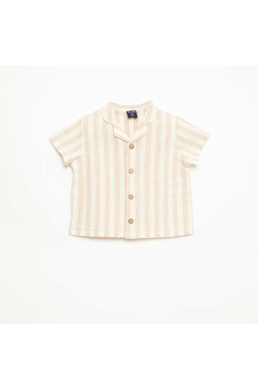 Short-Sleeved Cotton-Linen Blend Shirt BEIGE