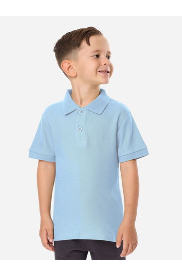 Boys Blue Solid Short Sleeve Polo T-Shirt