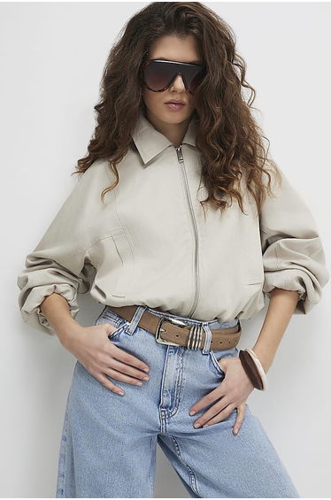 Cream Zip Through Harrington Jacket