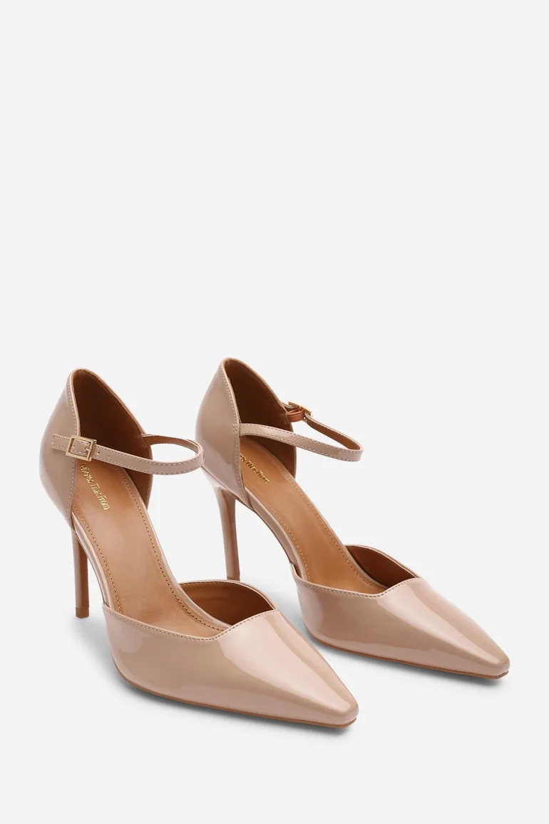 Tiana Mocha Pointed Toe Stilleto Court Heeled Shoe with Buckle Strap - 3