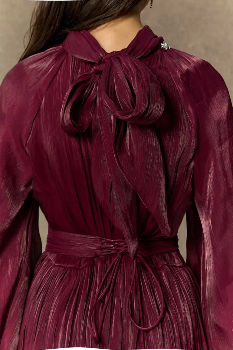 فستان سانفير بنفسجي  بأكمام طويلة - 1