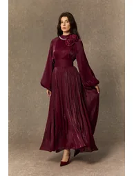 فستان سانفير بنفسجي  بأكمام طويلة