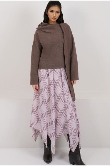Women's Pink Asymmetrical Cut Lined Woven Skirt