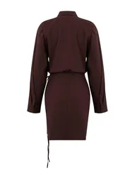 Brown Mini Skirt Detailed Woven Dress - 5