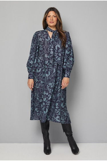 Floral Tie Neck Trapeze Dress