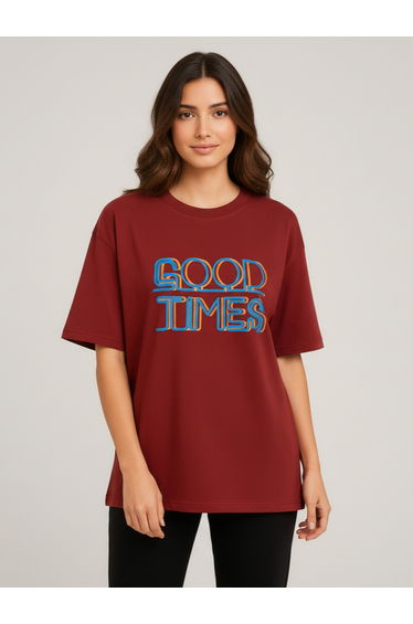 Women Maroon Graphic Print T-Shirt