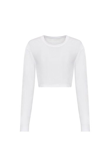 Awdis Womens/Ladies Long-Sleeved Crop T-Shirt - Solid White