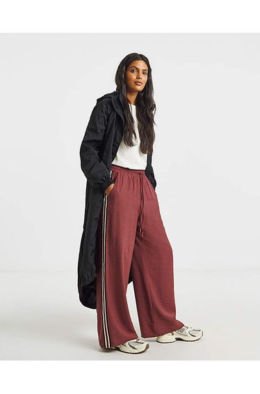 Burgundy Side Stripe Wide Leg Trousers