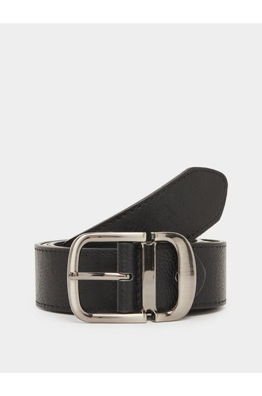 Men Black Solid Waist Belt with Metal Buckle