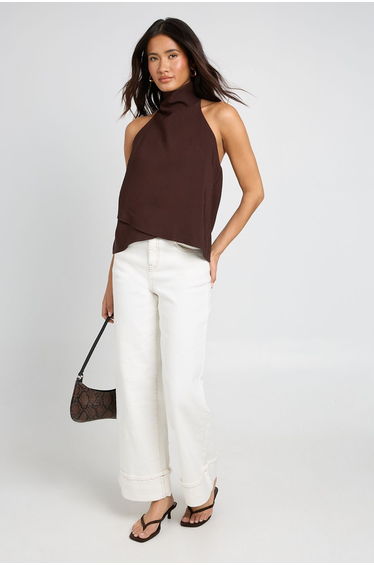 Funnel Racer Neck Top - chocolate