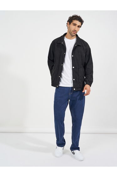 Collared Snap Button Detail Corduroy Utility Jacket