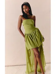 Apple Green Chiffon Ruched Bandeau Drape Mini Dress - 3