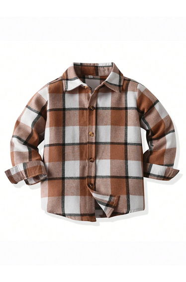 Boys Brown Checked Button Front Shirt