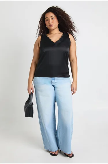 توب بوهو ستان أسود بلا أكمام - للمقاسات الكبيرة