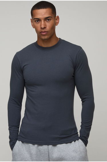 Essential Muscle Fit Long Sleeve T-Shirt - slate