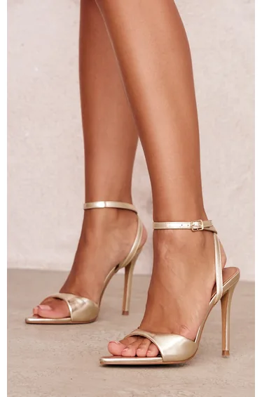 Gold PU Point Toe High Stiletto Heeled Sandals