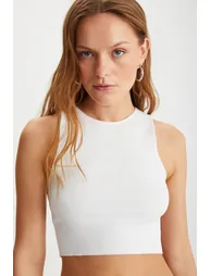 Tızıana Women's Organic Cotton Corded Stretchy Fabric Crop White Blouse - 2