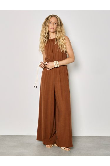 Linen Blend Wide-Leg Jumpsuit