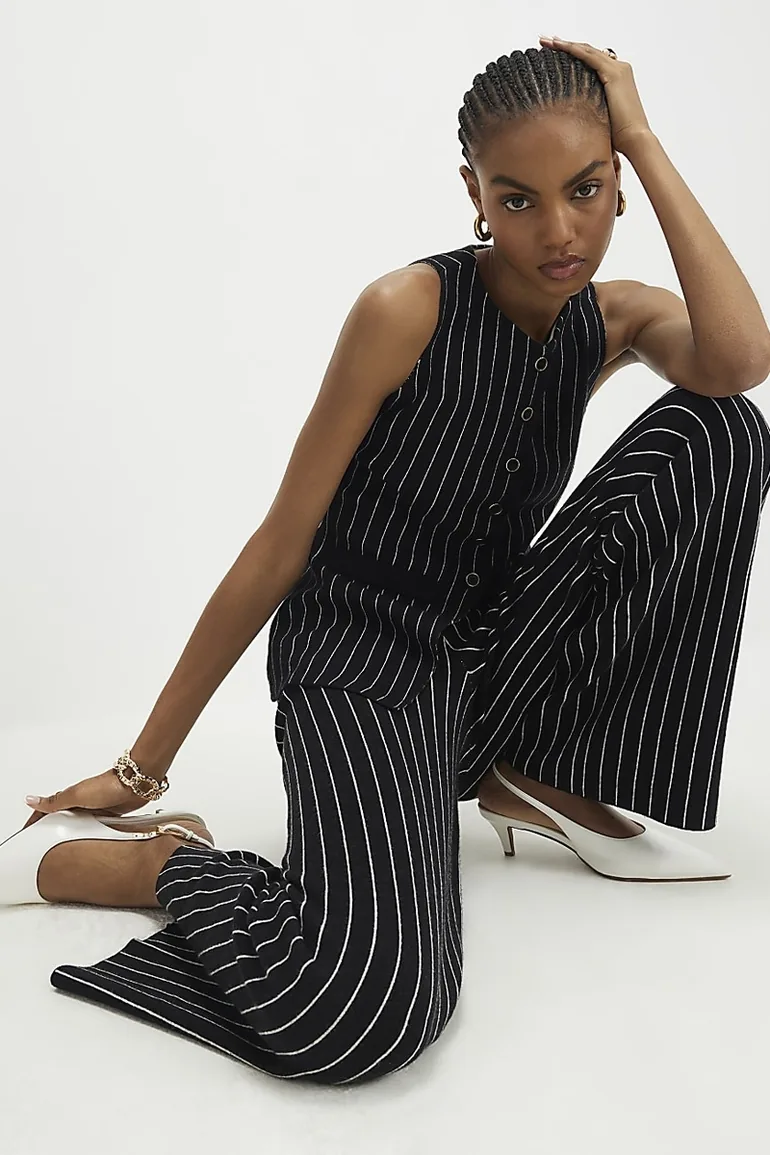 Black Pinstripe Longline Waistcoat - 2
