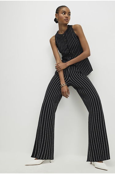 Black Pinstripe Longline Waistcoat
