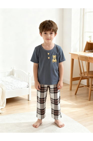Boys Grey Bear Print T-Shirt and Pyjama Set