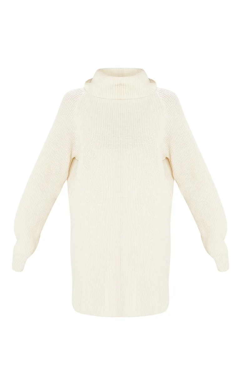 Maternity Cream High Neck Oversized Jumper Dress - 4