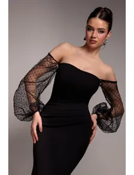 فستان جوديفا أسود ماكسي بقصة ميرمايد بلا أكتاف - 6