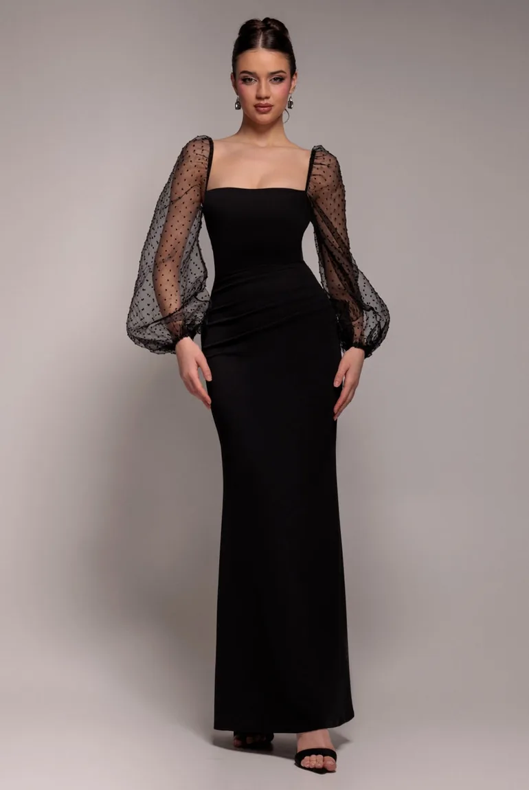 فستان جوديفا أسود ماكسي بقصة ميرمايد بلا أكتاف