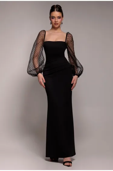 Dobby Organza Bishop Sleeve Multiway Maxi Dress - Black by Goddiva