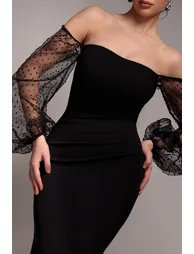 فستان جوديفا أسود ماكسي بقصة ميرمايد بلا أكتاف - 4