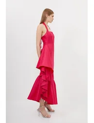 Metallic Taffeta Halterneck Ruffle Hem Midaxi Dress - 2