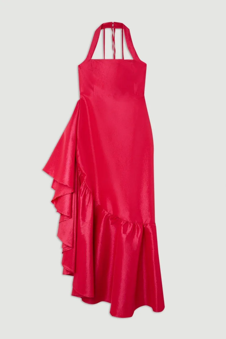 Metallic Taffeta Halterneck Ruffle Hem Midaxi Dress - 3