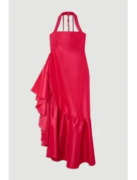 Metallic Taffeta Halterneck Ruffle Hem Midaxi Dress - 3