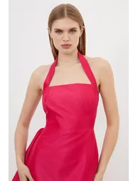 Metallic Taffeta Halterneck Ruffle Hem Midaxi Dress - 1