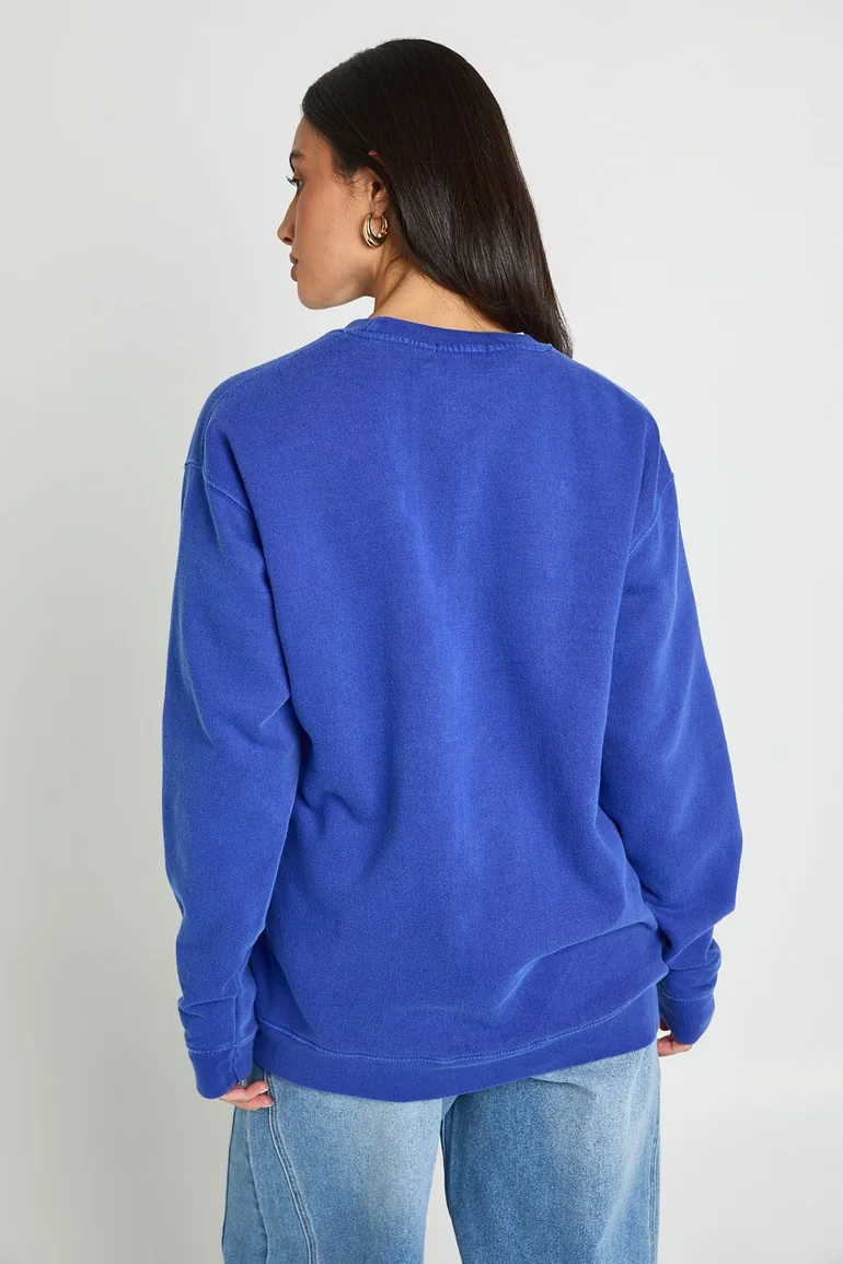 Washed Crew Neck Oversized Sweatshirt - cobalt - 2