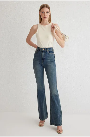Dark Blue High Waist Flare Jeans