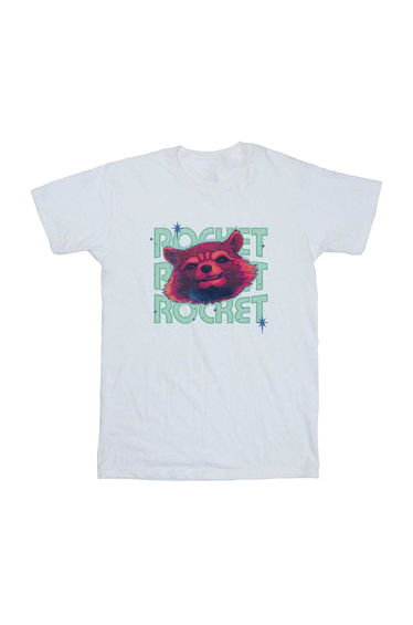 Guardians Of The Galaxy Volume 3 Boys Rocket Raccoon Head Cotton T-Shirt - White
