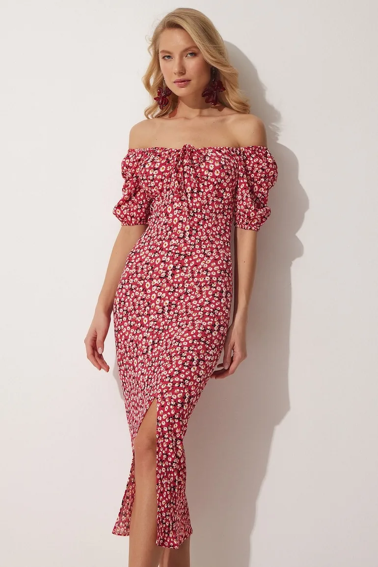 Floral Off-Shoulder Bodycon Midi Dress