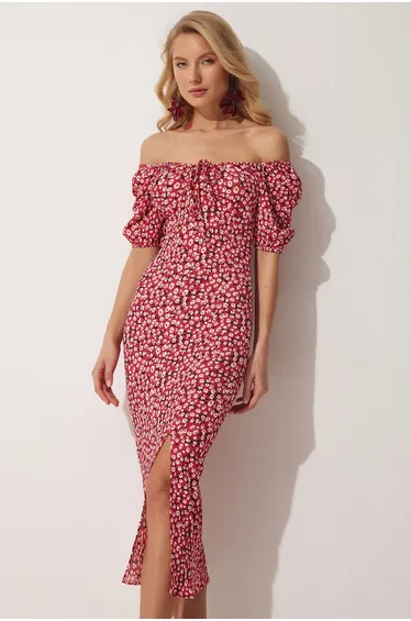 Floral Off-Shoulder Bodycon Midi Dress