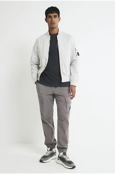 Grey Regular Fit Cargo Trousers