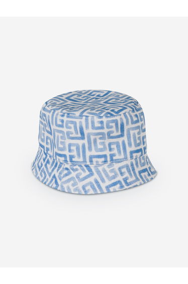 Balmain Baby Boys Monogram Logo Bucket Hat in Blue