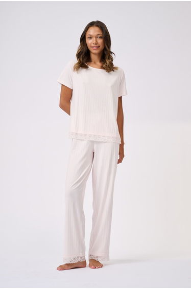 Betty Wide Leg Pyjama Set Violet Rib