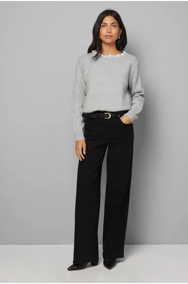 Embellished Neck Trim Jumper