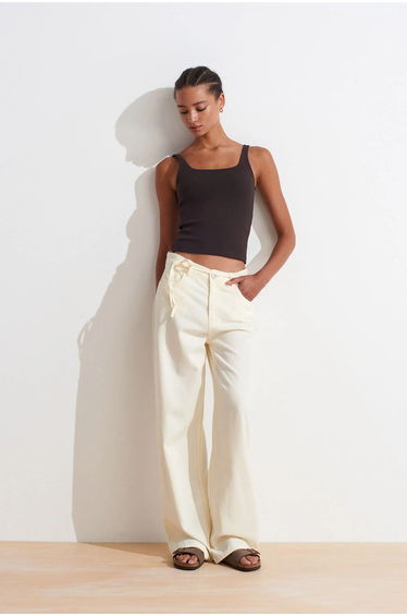 Dilvin Ribbed Square-neck Sleeveless Blouse