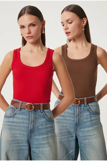 ISTANBUL Fitted U Collar Knitted 2- Pack Tank Top